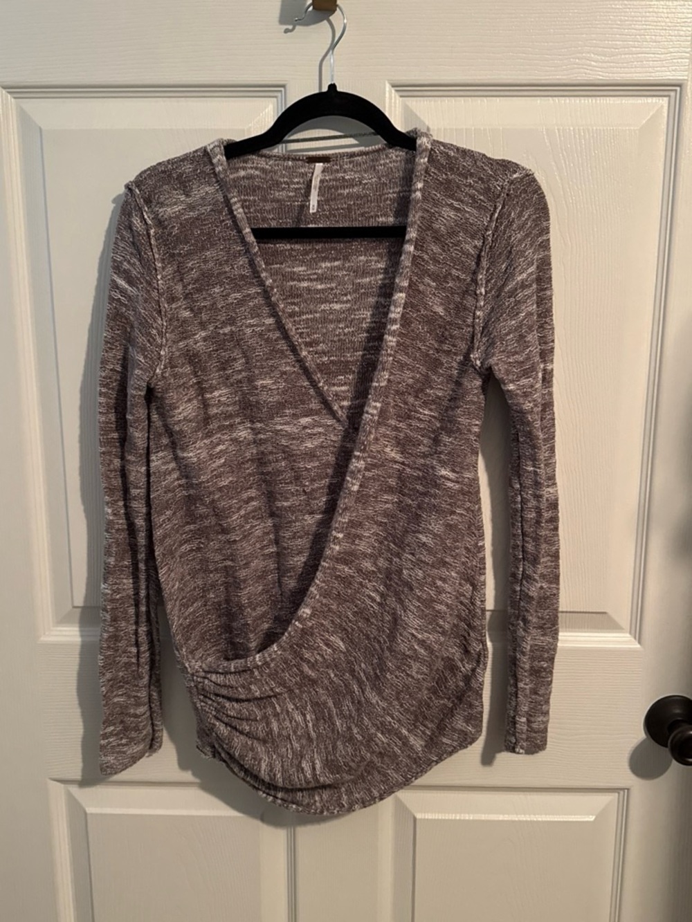 Free People Marled Wrap-Front Long Sleeve Top — Gray